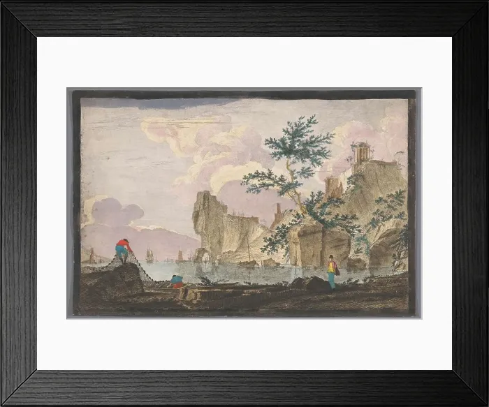 Framed Print : View of a harbour with rocks, 1700-1799. Creator: Anon Framed Print : View of a harbour with rocks, 1700-1799. Creator: Anon