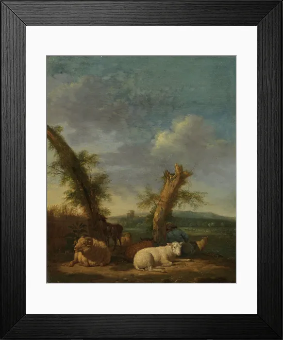 Framed Print : Landscape with Sheep and a Sleeping Shepherd, 1657. Creator: Adriaen van de Velde Framed Print : Landscape with Sheep and a Sleeping Shepherd, 1657. Creator: Adriaen van de Velde