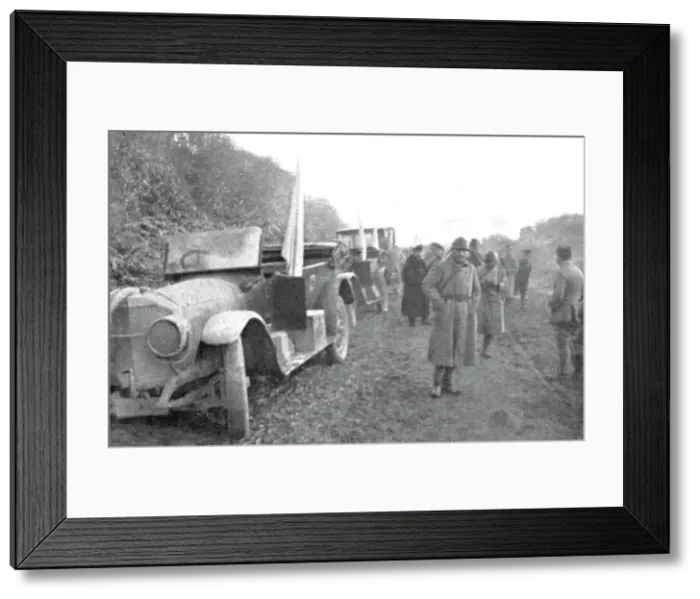 Framed Print : La Capitulation Allemande; A Rocquigny; les voitures allemandes qui amenerent les... 1918. Creator: Unknown Framed Print : La Capitulation Allemande; A Rocquigny; les voitures allemandes qui amenerent les... 1918. Creator: Unknown