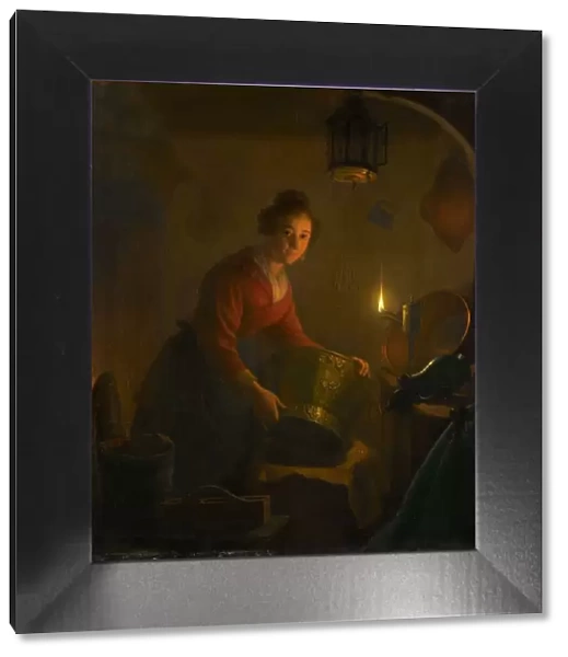 A Woman in a Kitchen by Candlelight, c.1830. Creator: Michiel Versteegh