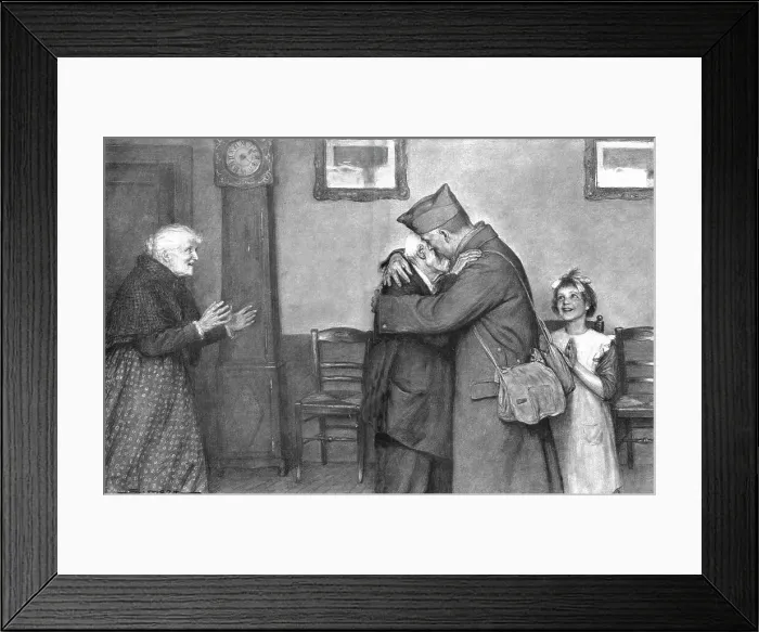 Framed Print : La joie dans les Foyers; Le retour du prisonnier, 1918. Creator: J Simont Framed Print : La joie dans les Foyers; Le retour du prisonnier, 1918. Creator: J Simont