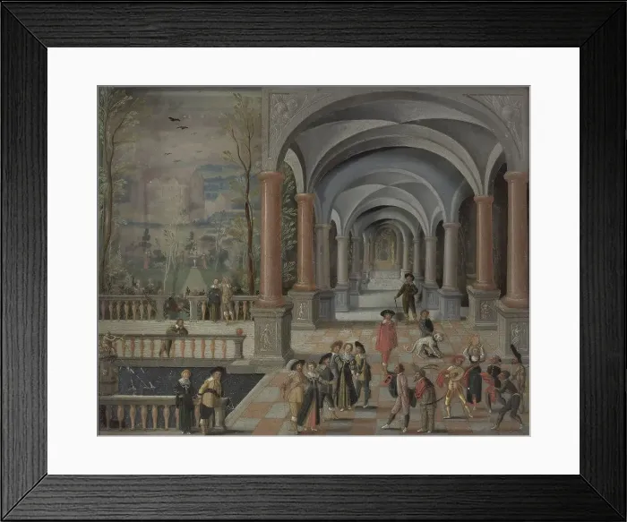 Framed Print : Festive Gathering and Figures from a Commedia dell'Arte in a Gallery, 1634. Creator: Monogrammist DB Framed Print : Festive Gathering and Figures from a Commedia dell'Arte in a Gallery, 1634. Creator: Monogrammist DB