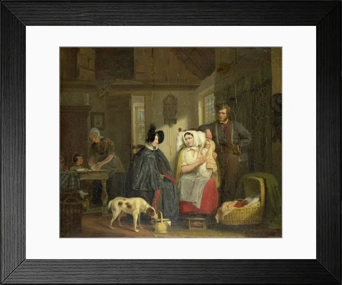 Framed Print : Visit to a New Mother, 1835. Creator: Moritz Calisch Framed Print : Visit to a New Mother, 1835. Creator: Moritz Calisch