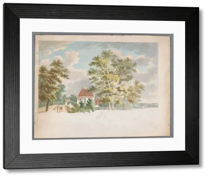 Framed Print : View of a house between trees on a country road, 1700-1799. Creator: Anon Framed Print : View of a house between trees on a country road, 1700-1799. Creator: Anon
