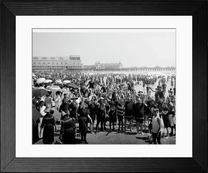 Framed Print : Hands up on the beach at Atlantic City, N.J. between 1900 and 1920. Creator: Unknown Framed Print : Hands up on the beach at Atlantic City, N.J. between 1900 and 1920. Creator: Unknown