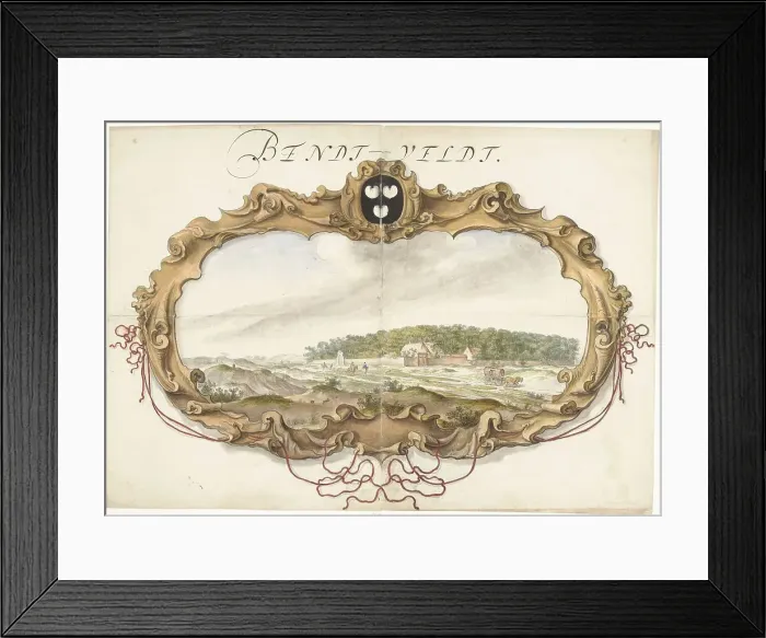 Framed Print : Cartouche with a view of the Bentveld estate, 1600-1699. Creator: Anon Framed Print : Cartouche with a view of the Bentveld estate, 1600-1699. Creator: Anon