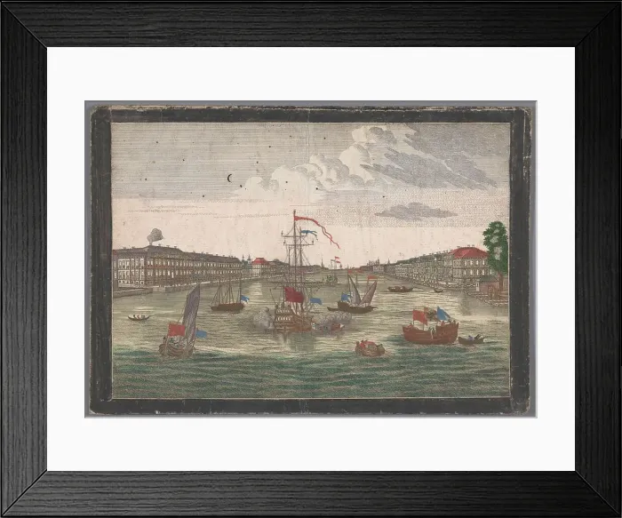 Framed Print : View of the Neva River in St Petersburg seen from the west side, 1700-1799. Creator: Anon