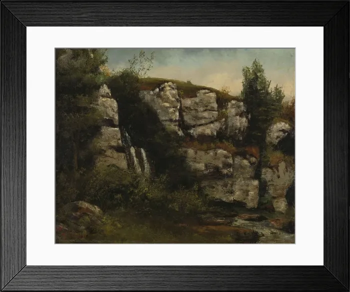 Framed Print : Landscape with Rocky Cliffs and a Waterfall, 1872. Creator: Gustave Courbet Framed Print : Landscape with Rocky Cliffs and a Waterfall, 1872. Creator: Gustave Courbet