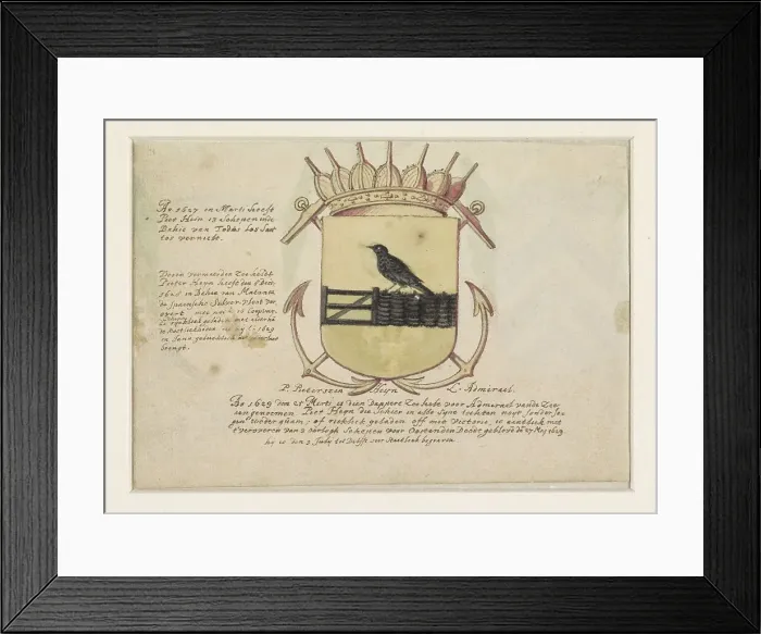 Framed Print : Coat of arms of Van Dorth and of Admiral Jacob Willekens and an empty coat of arms, 1623-1699. Creator: Anon Framed Print : Coat of arms of Van Dorth and of Admiral Jacob Willekens and an empty coat of arms, 1623-1699. Creator: Anon