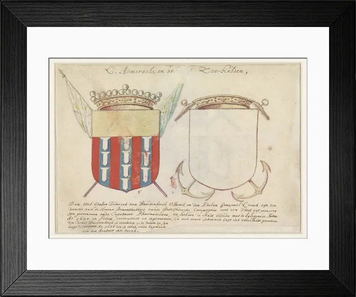 Framed Print : Coat of arms of Diderick van Waerdenborch and an empty coat of arms, 1656-1699. Creator: Anon Framed Print : Coat of arms of Diderick van Waerdenborch and an empty coat of arms, 1656-1699. Creator: Anon