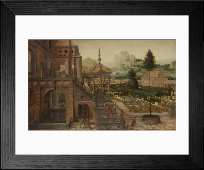 Framed Print : Palace Gardens with Poor Lazarus in the foreground, 1550-1606. Creator: Hans Vredeman de Vries Framed Print : Palace Gardens with Poor Lazarus in the foreground, 1550-1606. Creator: Hans Vredeman de Vries