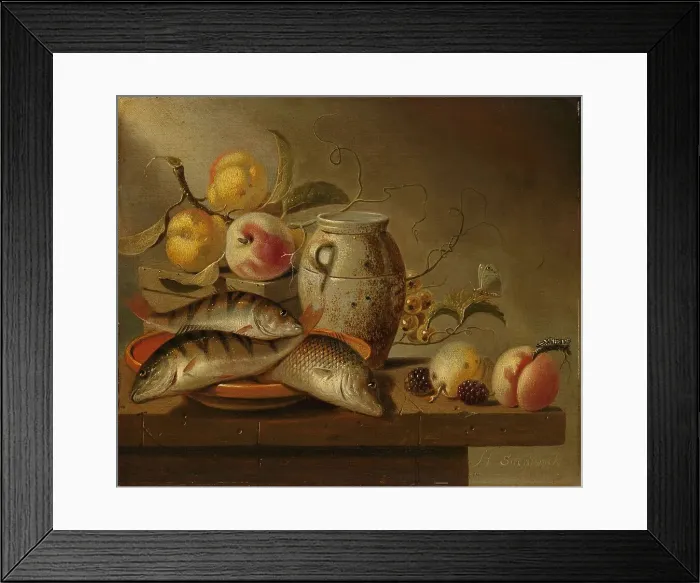 Framed Print : Still Life with Earthenware Jar, Fish and Fruit, 1652. Creator: Harmen Steenwijck Framed Print : Still Life with Earthenware Jar, Fish and Fruit, 1652. Creator: Harmen Steenwijck