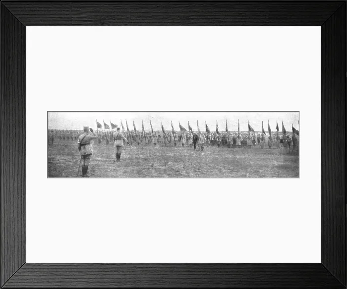 Framed Print : Combat Aerien; Au Nom De Guynemer…..'; sur le terrain d'ou Guynemer s'envola... 1917. Creator: Unknown. Combat Aerien; Au Nom De Guynemer…..'; sur le terrain d'ou Guynemer s'envola... 1917. Creator: Unknown