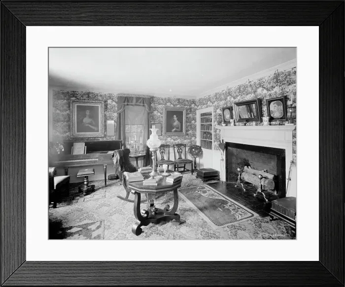 Framed Print : The Parlor, Thomas Bailey Aldrich Memorial, Portsmouth, N.H. between 1900 and 1920. Creator: Unknown Framed Print : The Parlor, Thomas Bailey Aldrich Memorial, Portsmouth, N.H. between 1900 and 1920. Creator: Unknown