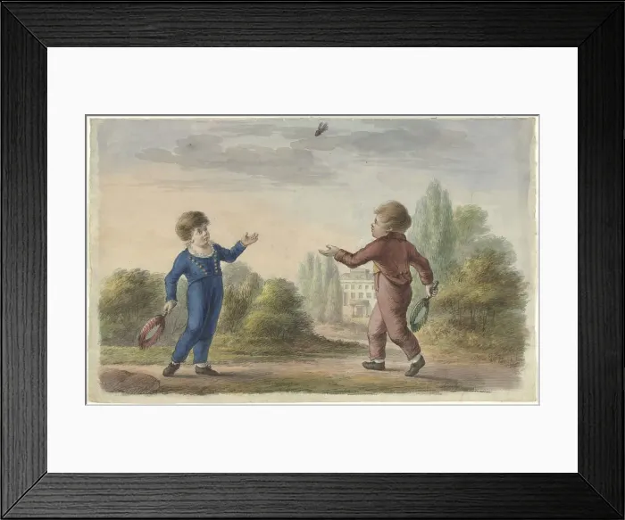 Framed Print : Two boys play badminton, 1700-1800. Creator: Anon Framed Print : Two boys play badminton, 1700-1800. Creator: Anon