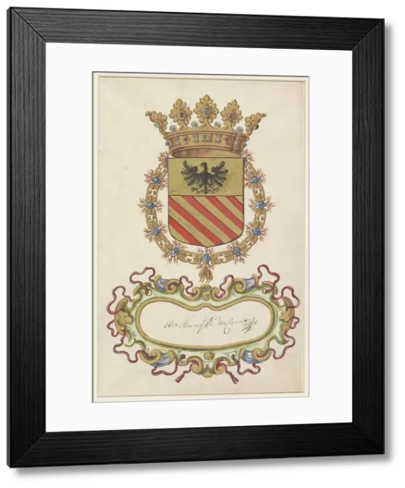 Framed Print : Coat of arms of Ottone Eurico del Caretto, Marquis of Savona, 1650-1699. Creator: Anon Framed Print : Coat of arms of Ottone Eurico del Caretto, Marquis of Savona, 1650-1699. Creator: Anon