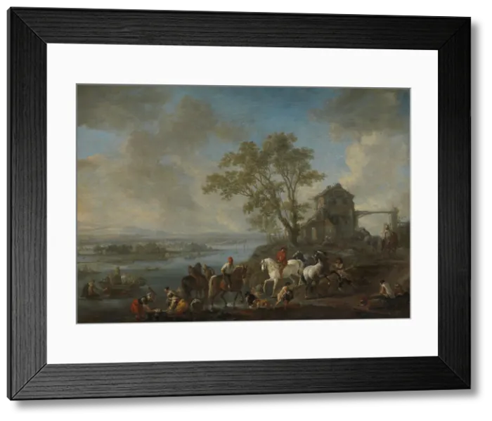 Framed Print : Horsepond on a River, c.1662-1663. Creator: Philips Wouwerman Framed Print : Horsepond on a River, c.1662-1663. Creator: Philips Wouwerman