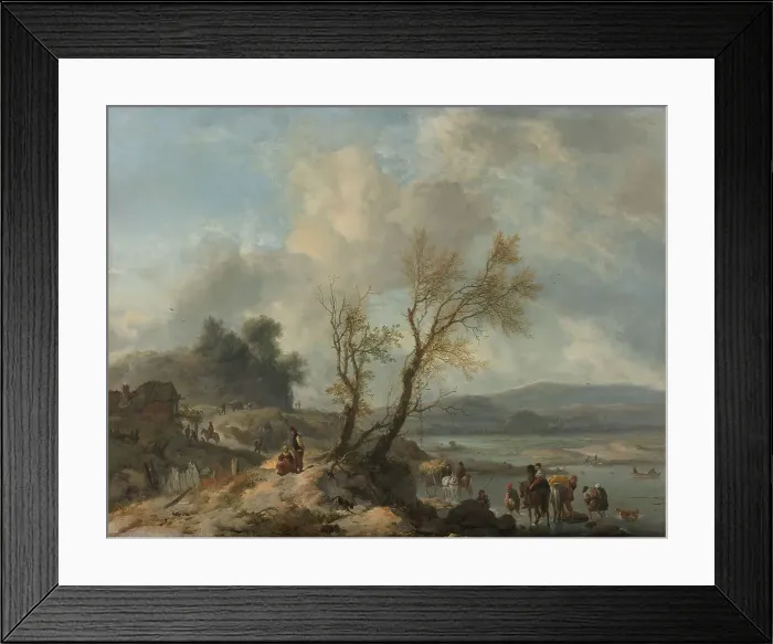 Framed Print : Landscape with Sandy Path beside a River, c.1655. Creator: Philips Wouwerman Framed Print : Landscape with Sandy Path beside a River, c.1655. Creator: Philips Wouwerman