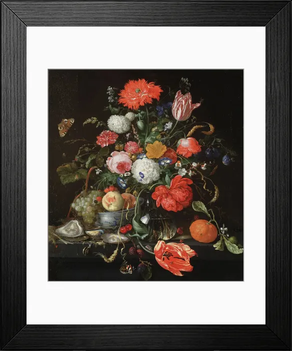 Framed Print : Flower Still Life with a Bowl of Fruit and Oysters, probably between 1665 and 1665. Creator: Jan Davidsz de Heem Framed Print : Flower Still Life with a Bowl of Fruit and Oysters, probably between 1665 and 1665. Creator: Jan Davidsz de Heem