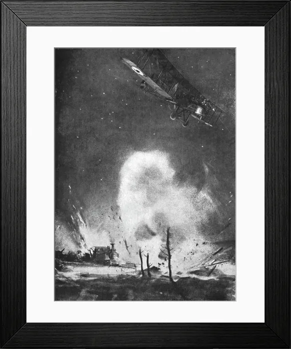 Framed Print : Combat Aerien; La Guerre Aerienne sur le front Britannique; Bombardement de nuit a l'arriere... 19 Creator: Joseph Simpson Framed Print : Combat Aerien; La Guerre Aerienne sur le front Britannique; Bombardement de nuit a l'arriere... 19 Creator: Joseph Simpson