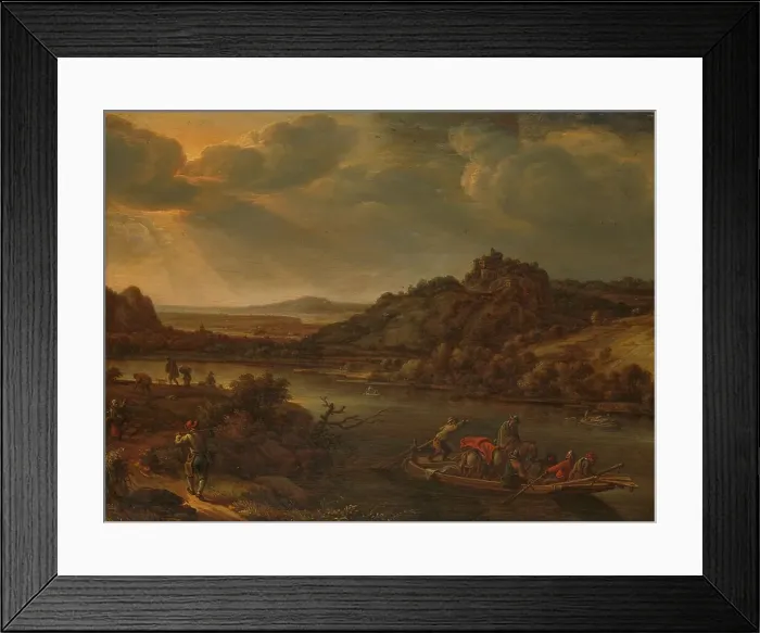 Framed Print : River view with ferry, 1655. Creator: Herman Saftleven the Younger Framed Print : River view with ferry, 1655. Creator: Herman Saftleven the Younger