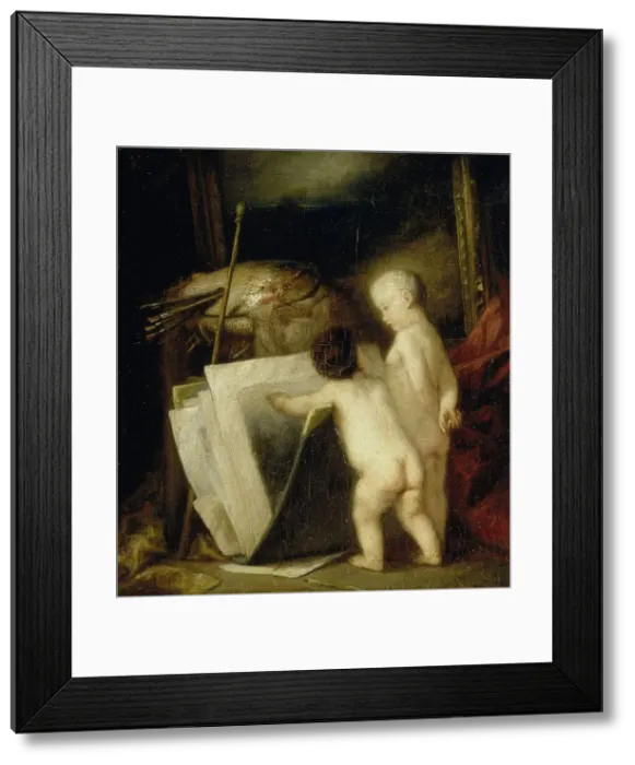 Framed Print : The little art lovers, 1840-1886. Creator: Hippolyte Michaud Framed Print : The little art lovers, 1840-1886. Creator: Hippolyte Michaud