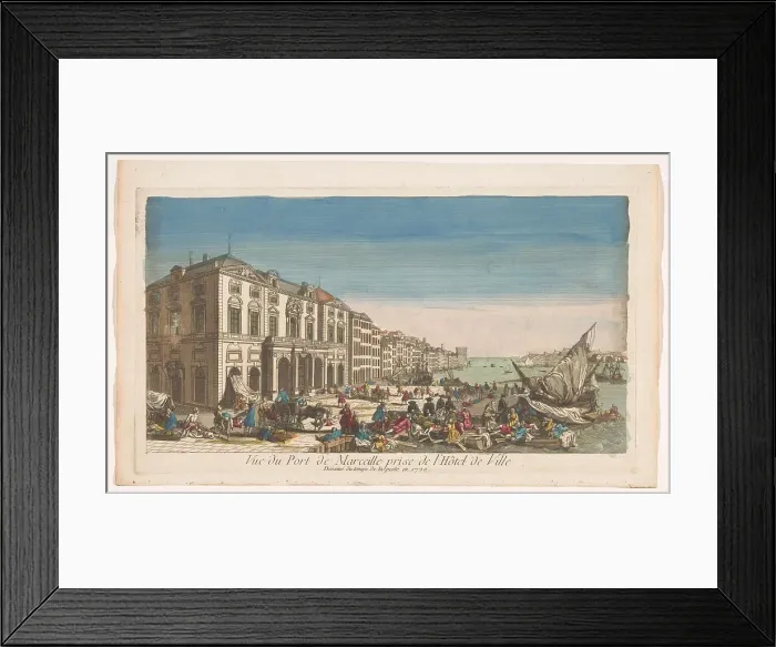 Framed Print : View of the town hall and the harbor in Marseille with victims struck by the plague... 1720-1799. Creator: Anon Framed Print : View of the town hall and the harbor in Marseille with victims struck by the plague... 1720-1799. Creator: Anon