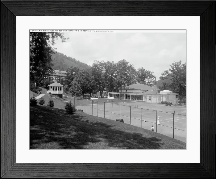 Framed Print : Clubhouse and tennis courts, the Homestead, Virginia Hot Springs, between 1900 and 1920. Creator: Unknown Framed Print : Clubhouse and tennis courts, the Homestead, Virginia Hot Springs, between 1900 and 1920. Creator: Unknown