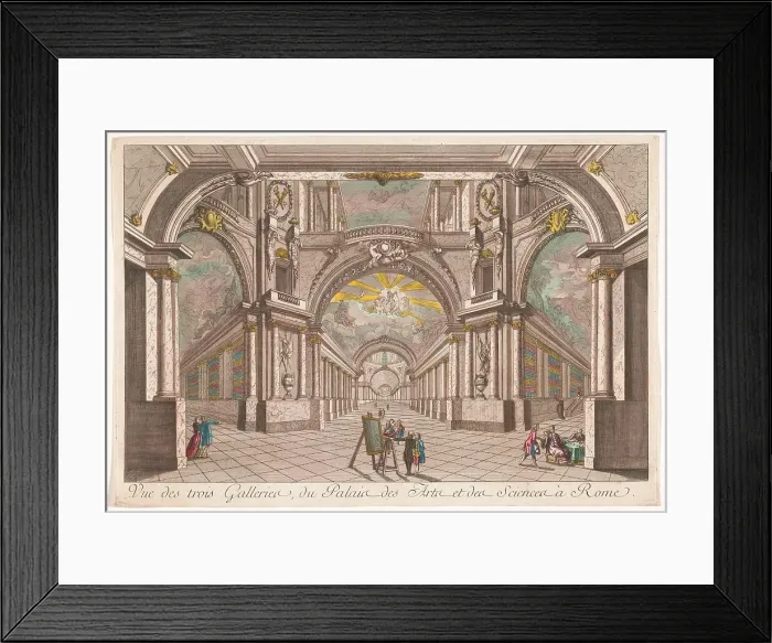Framed Print : View of the three galleries of the Palace of Art and Science in Rome, 1700-1799. Creator: Anon Framed Print : View of the three galleries of the Palace of Art and Science in Rome, 1700-1799. Creator: Anon
