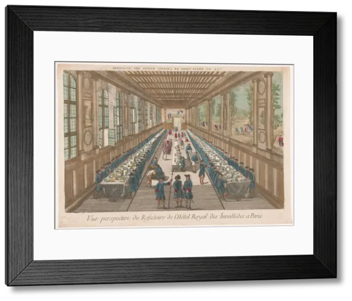 Framed Print : View of the dining room of the Hôtel des Invalides in Paris with a company of a meal, 1700-1799. Creator: Anon Framed Print : View of the dining room of the Hôtel des Invalides in Paris with a company of a meal, 1700-1799. Creator: Anon