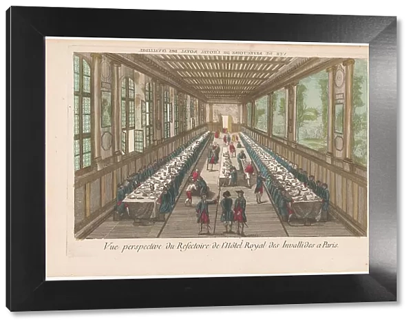 View of the dining room of the Hôtel des Invalides in Paris with a company of a meal, 1700-1799. Creator: Anon