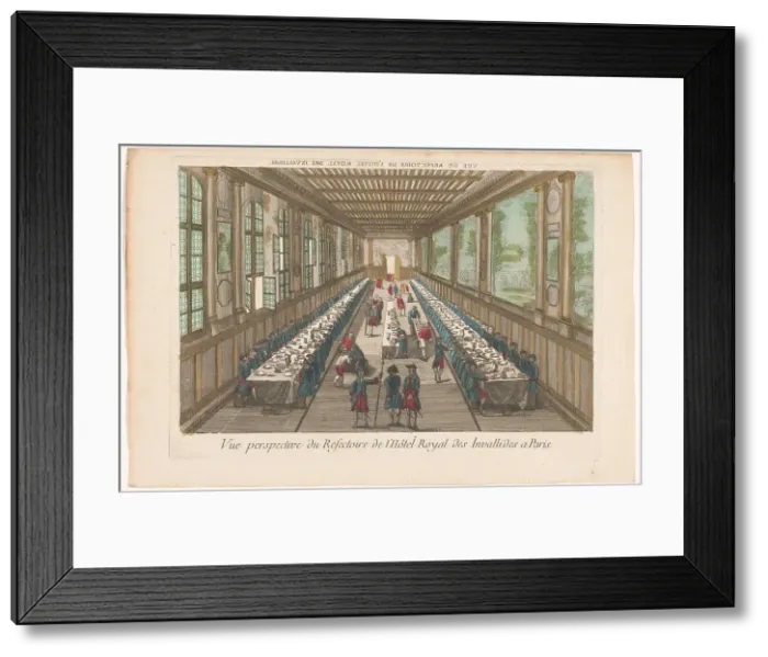 Framed Print : View of the dining room of the Hôtel des Invalides in Paris with a company of a meal, 1700-1799. Creator: Anon Framed Print : View of the dining room of the Hôtel des Invalides in Paris with a company of a meal, 1700-1799. Creator: Anon