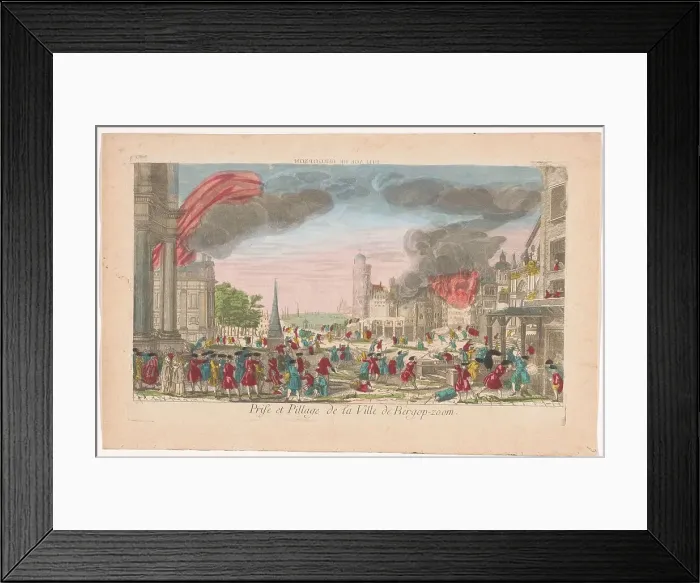 Framed Print : View of the intake and looting of Bergen op Zoom by the French in 1747, 1747-1799. Creator: Anon Framed Print : View of the intake and looting of Bergen op Zoom by the French in 1747, 1747-1799. Creator: Anon
