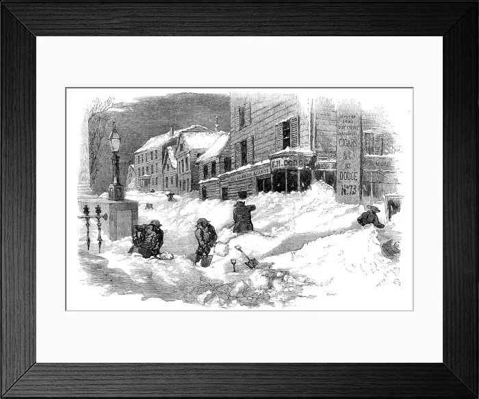Framed Print : The Recent Deep Snow in Massachusetts: street in New Bedford, 1857. Creator: Unknown Framed Print : The Recent Deep Snow in Massachusetts: street in New Bedford, 1857. Creator: Unknown
