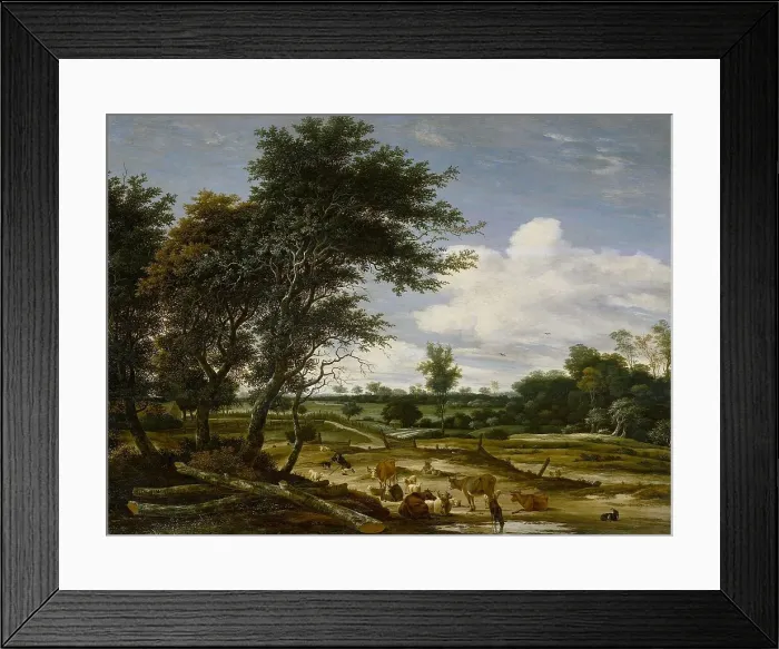 Framed Print : Landscape with herdsmen and cattle, 1665. Creator: Jacob van Ruysdael Framed Print : Landscape with herdsmen and cattle, 1665. Creator: Jacob van Ruysdael