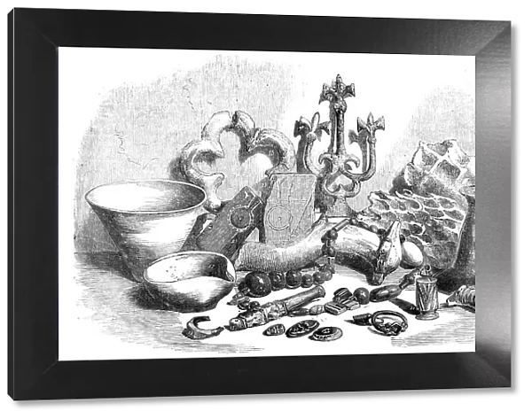 Relics from the Buried City of Brahmunabad, in Sind - Pottery, Ironwork, Glass, etc, 1857. Creator: Unknown