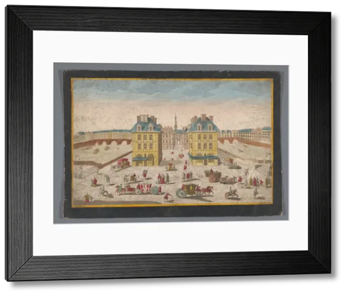 Framed Print : View of the Place Dauphine with the built-up Pont au Change and the Pont Saint-Michel... 1700-1799. Creator: Anon Framed Print : View of the Place Dauphine with the built-up Pont au Change and the Pont Saint-Michel... 1700-1799. Creator: Anon