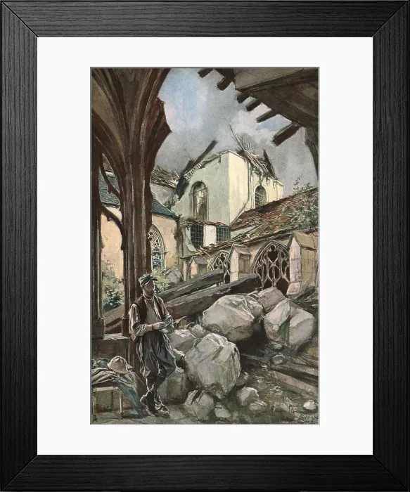 Framed Print : Verdun; Le Cloitre et la Cathedrale, 1916 (1924) Creator: Francois Flameng Framed Print : Verdun; Le Cloitre et la Cathedrale, 1916 (1924) Creator: Francois Flameng