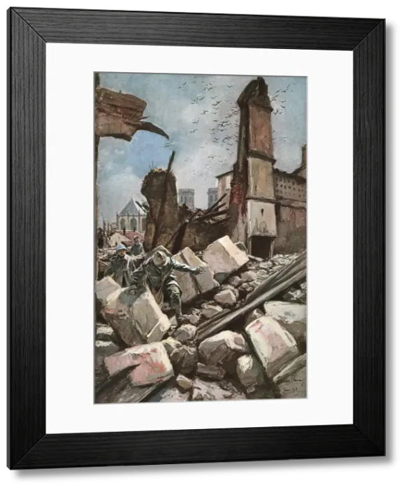 Framed Print : Sur les vieux remparts de Verdun (au fond, la Cathedrale), 1916 (1924) Creator: Francois Flameng Framed Print : Sur les vieux remparts de Verdun (au fond, la Cathedrale), 1916 (1924) Creator: Francois Flameng