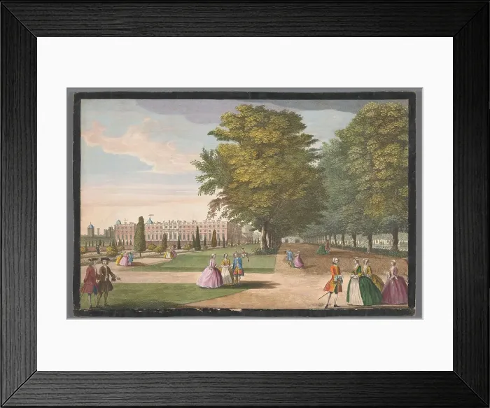 Framed Print : View of Hampton Court Palace in London seen from the south side, 1700-1799. Creator: Anon Framed Print : View of Hampton Court Palace in London seen from the south side, 1700-1799. Creator: Anon