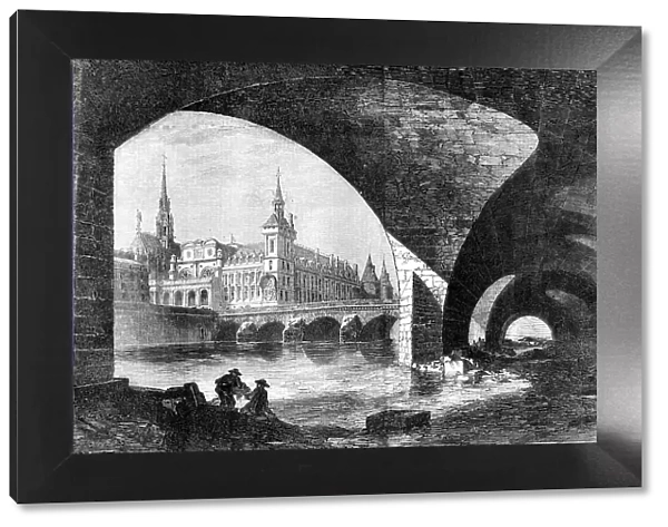 Paris Improvements: the Palais de Justice, Sainte Chapelle, and Pont au Change, 1857. Creator: D Lancelot