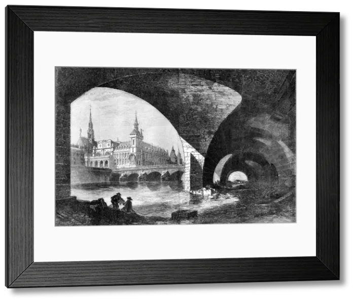 Framed Print : Paris Improvements: the Palais de Justice, Sainte Chapelle, and Pont au Change, 1857. Creator: D Lancelot Framed Print : Paris Improvements: the Palais de Justice, Sainte Chapelle, and Pont au Change, 1857. Creator: D Lancelot