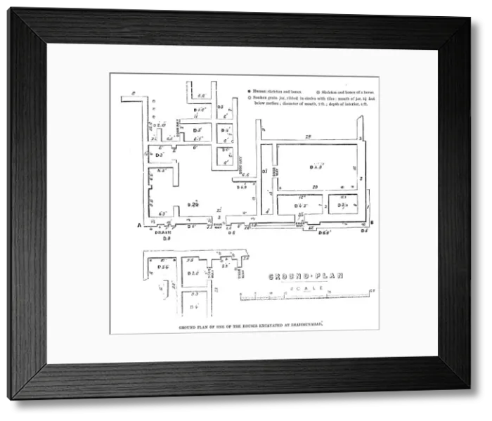 Framed Print : Ground plan of one of the houses excavated at Brahmunabad, 1857. Creator: Unknown Framed Print : Ground plan of one of the houses excavated at Brahmunabad, 1857. Creator: Unknown