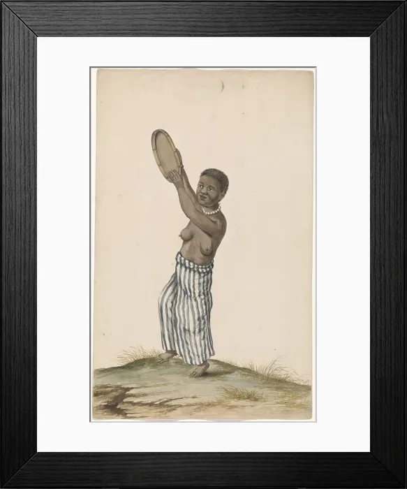 Framed Print : African woman with hand drum, c.1675-c.1725. Creator: Anon Framed Print : African woman with hand drum, c.1675-c.1725. Creator: Anon