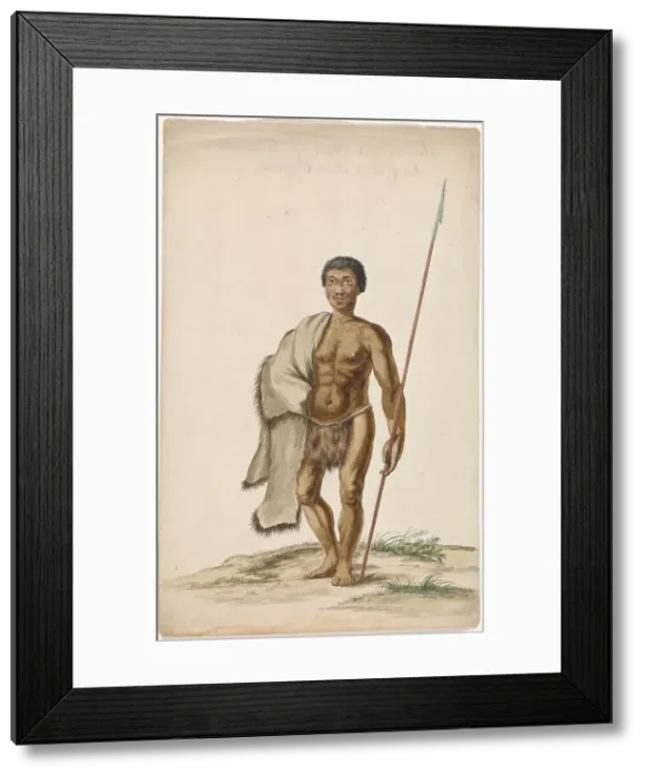 Framed Print : Khoekhoe man with assegaai, c.1675-c.1725. Creator: Anon Framed Print : Khoekhoe man with assegaai, c.1675-c.1725. Creator: Anon