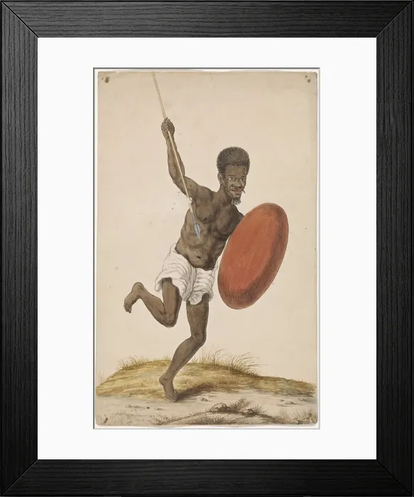 Framed Print : Malagasy warrior with assegai and sheild, c.1675-c.1725. Creator: Anon