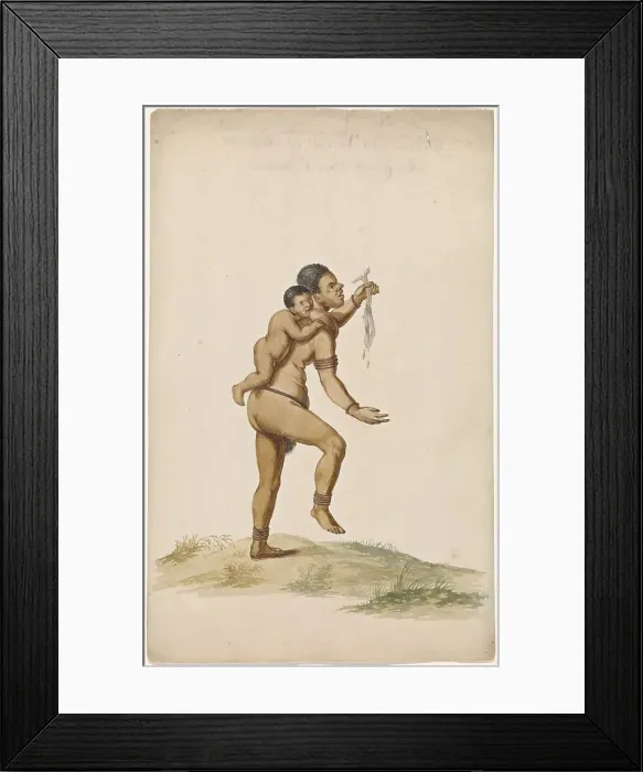 Framed Print : Khoikhoi woman with infant, c.1675-c.1725. Creator: Anon Framed Print : Khoikhoi woman with infant, c.1675-c.1725. Creator: Anon