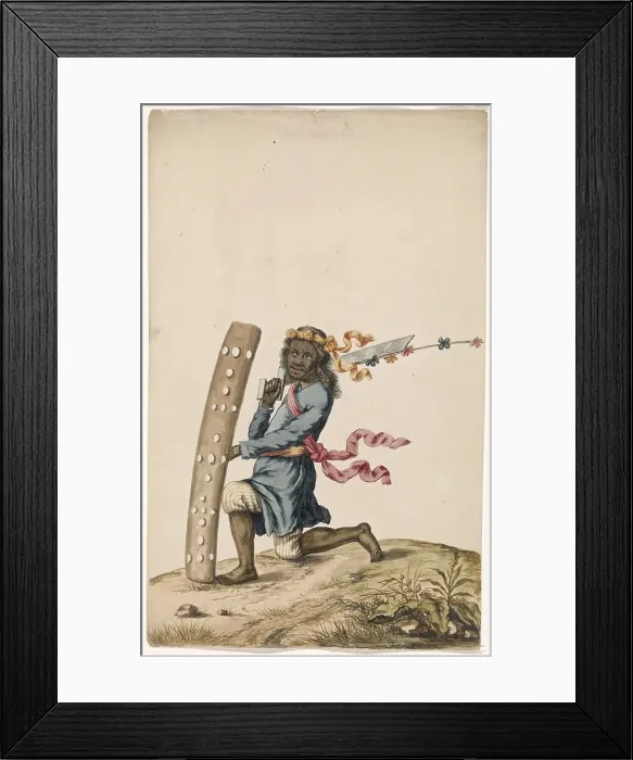 Framed Print : Ambonese dancing warrior in blue robe, c.1675-c.1725. Creator: Anon Framed Print : Ambonese dancing warrior in blue robe, c.1675-c.1725. Creator: Anon