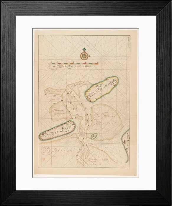 Framed Print : Vlieland map, Terschelling, part of Friesland and the surrounding sandbanks, c.1620-c.1699. Creator: Anon