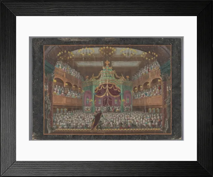 Framed Print : View of the royal lodge of the Schouwburg in Amsterdam with a performance for Willem V, 1768-1799 Creator: Anon Framed Print : View of the royal lodge of the Schouwburg in Amsterdam with a performance for Willem V, 1768-1799 Creator: Anon